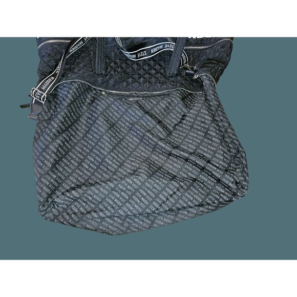 Steve Madden Quilted Black Travel Weekend Crossbody Duffle Tote Bag - Picture 7 of 11
